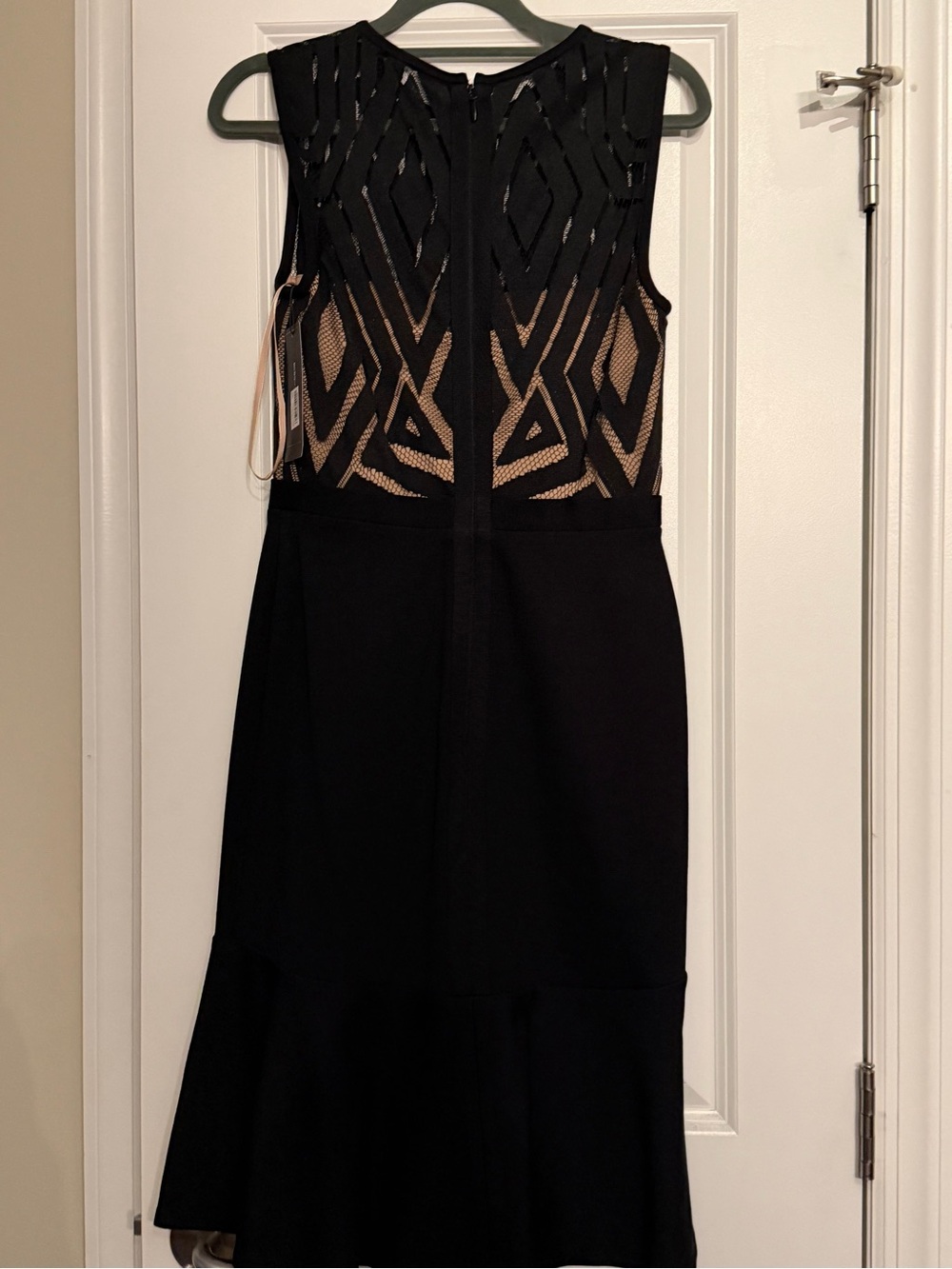 BCBGMaxAzria Black Dress with Nude Geometric Lace Inset